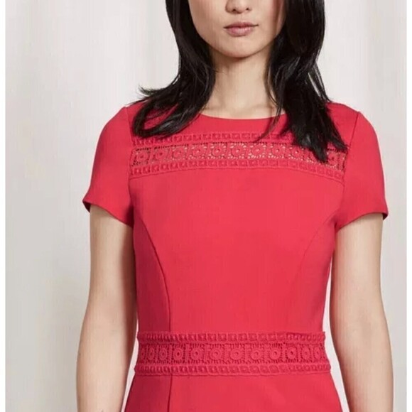 Boden Hera Ponte Knit Embroidered Dress Knee Length Cap Sleeve Coral Size 6 - Picture 4 of 9